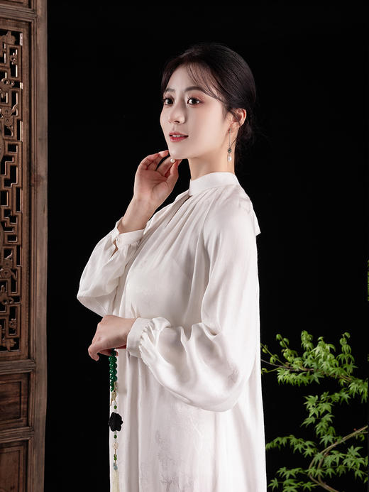 荷言GL原创新中式 西洲涧 白色透气连衣裙提花年轻百搭气质 商品图2