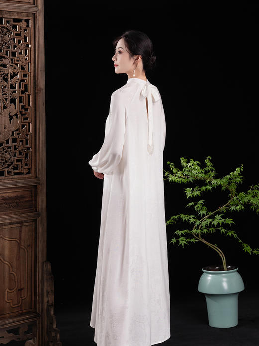 荷言GL原创新中式 西洲涧 白色透气连衣裙提花年轻百搭气质 商品图1