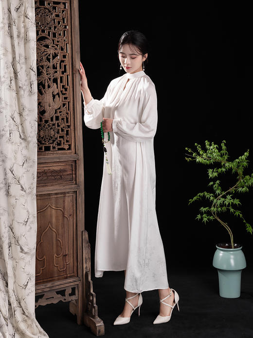 荷言GL原创新中式 西洲涧 白色透气连衣裙提花年轻百搭气质 商品图0