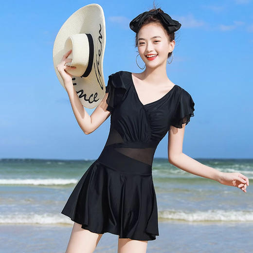 【巴比泳衣】2024新款泳衣女保守仙女范遮肚显瘦连体温泉夏季时尚保守裙式泳装 商品图2