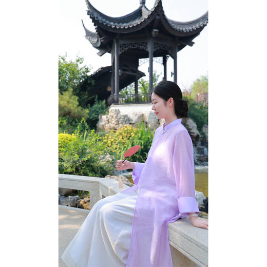 【抖音专属】开衩长衬衫(24710402-紫薄汗） 商品图4