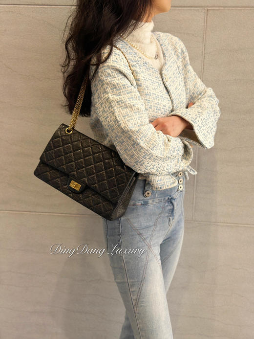 Chanel 油蜡牛皮 2.55 黑金 中号 单肩包 商品图2