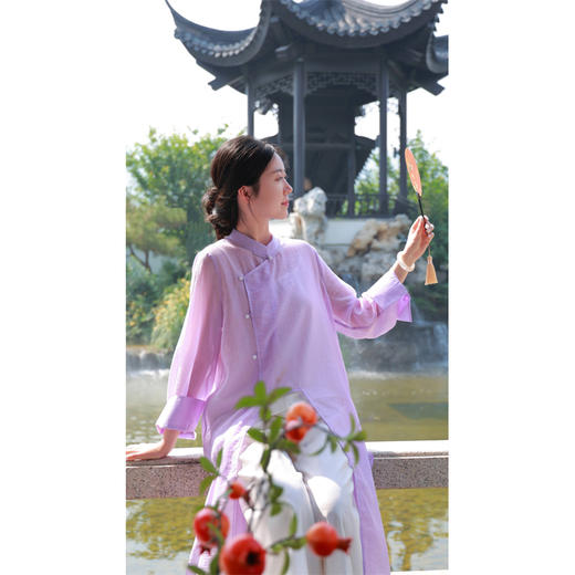 【抖音专属】开衩长衬衫(24710402-紫薄汗） 商品图5