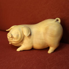 肥趴猪°大小款黄杨木摆件