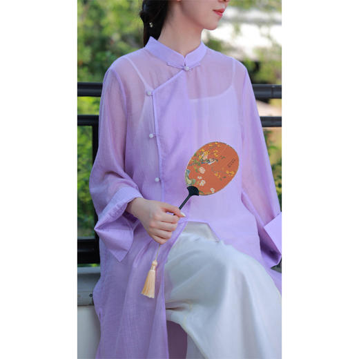 【抖音专属】开衩长衬衫(24710402-紫薄汗） 商品图2