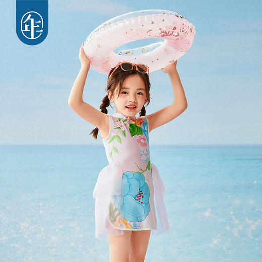 年衣童装女童分体泳衣夏款宝宝高颜值中式国风女孩旗袍泳装套装午后花见泳装 商品图4