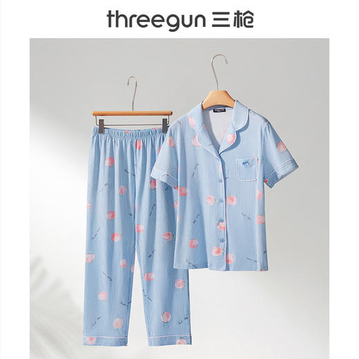 Threegun三枪 【水柔棉】翻领开襟短袖长裤女士家居套家居服-81702D011 商品图4