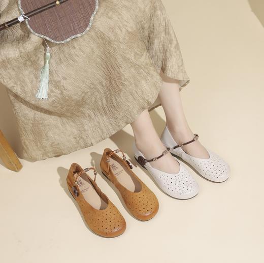 西村名物夏季新款浅口真皮奶奶鞋透气复古圆头浅口单鞋T24AH17608 商品图0