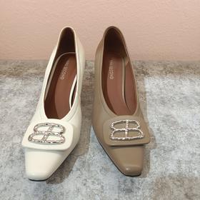 西村名物2024年春季新款细中跟小圆头原皮优雅舒适单鞋U24AE11151