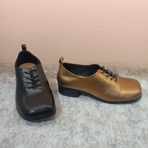 西村名物2024年春季新款方跟平底系带乐福鞋深口单鞋U24AE11141 商品图2