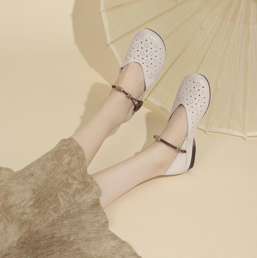 西村名物夏季新款浅口真皮奶奶鞋透气复古圆头浅口单鞋T24AH17608 商品图5