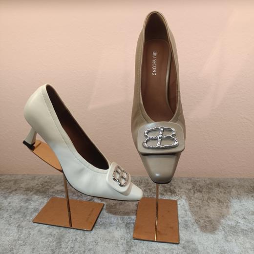 西村名物2024年春季新款细中跟小圆头原皮优雅舒适单鞋U24AE11151 商品图3