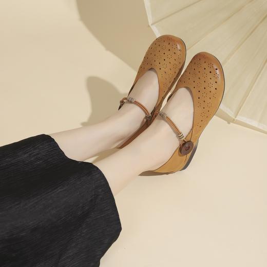 西村名物夏季新款浅口真皮奶奶鞋透气复古圆头浅口单鞋T24AH17608 商品图1