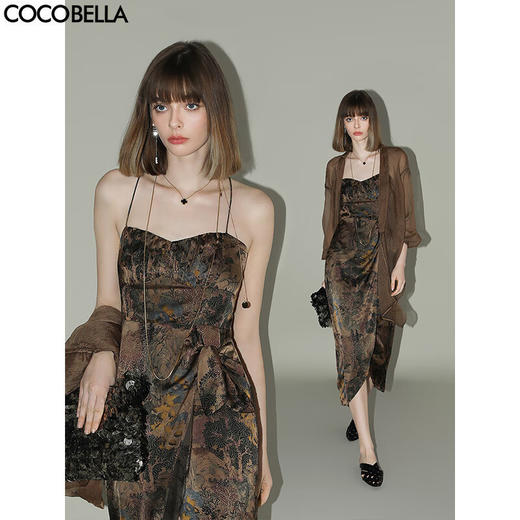 【柔见】COCOBELLA轻奢新国风缎面印花吊带裙度假风系带连衣裙FR0012 商品图2