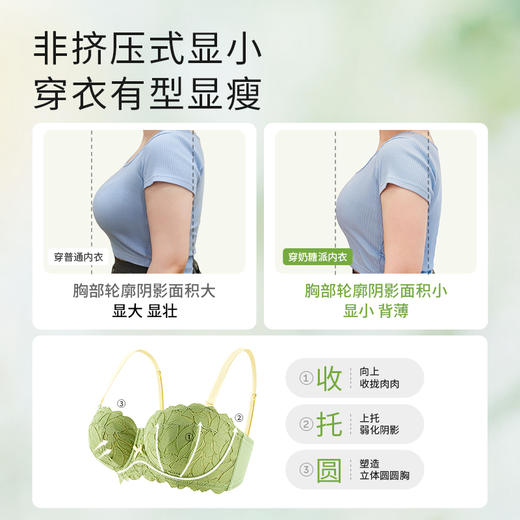 【积分兑换】奶糖派【叶漫】大胸显小圆圆杯超薄半杯撞色防凸点蕾丝内衣 商品图1