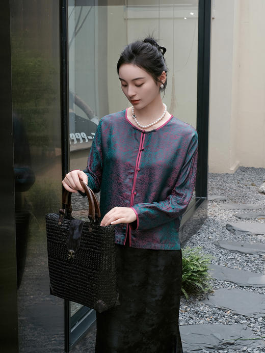 盛唐婧 |提花真丝缎开衫上衣 商品图0