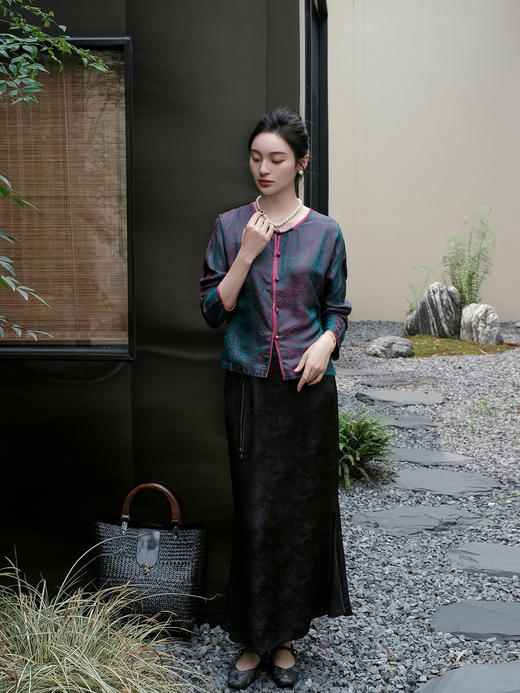 盛唐婧 |提花真丝缎开衫上衣 商品图5