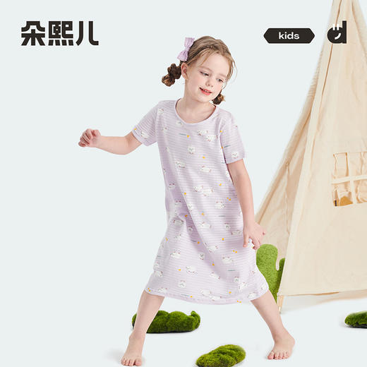 【60S透气棉】朵熙儿女童短袖睡裙纯棉夏季薄款小女孩睡衣家居服 商品图2