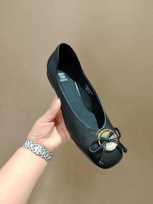 西村名物2024年秋季新款蝴蝶结饰扣小圆头舒适浅口单鞋X24CE37811 商品图2