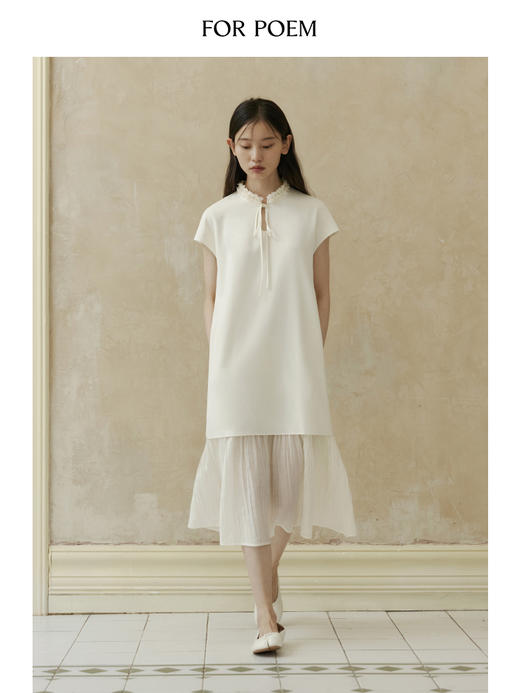 ForPoem 现货 24/SS原创设计新中式花朵系带醋酸拼接连衣裙 商品图2