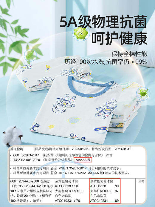 [专场福利] 贝肽斯儿童睡衣夏季薄款春秋纯棉男孩女孩家居服套装短袖 商品图3