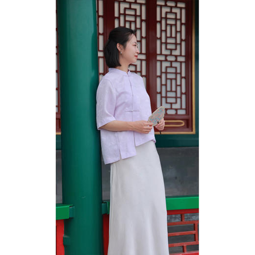 【抖音专属】紫襟-斜襟衬衫（24710753-远山紫） 商品图3