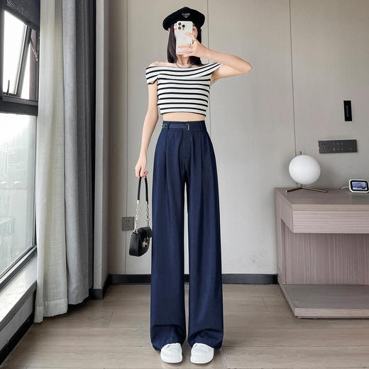 冰氧天丝软牛仔阔腿裤薄款2025女春夏新款高腰垂感显瘦宽松休闲冰丝直筒设计感长裤子 商品图4