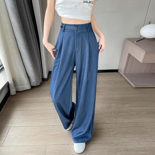冰氧天丝软牛仔阔腿裤薄款2025女春夏新款高腰垂感显瘦宽松休闲冰丝直筒设计感长裤子 商品图1