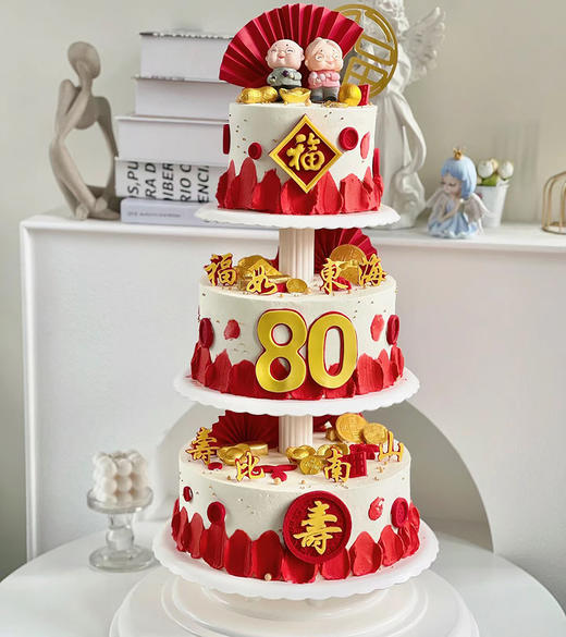 祝寿蛋糕3层（12英寸+10英寸+8英寸）支架蛋糕+🔥1个小熊猫唱歌跳舞主持 商品图1