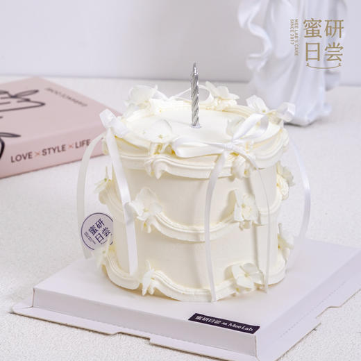 0860 “纯白” 芭蕾风丝带蝴蝶结 蛋糕 商品图3