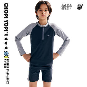 chopiyopi童装 儿童半拉链长袖泳衣短裤套装夏季防晒分体男童泳衣