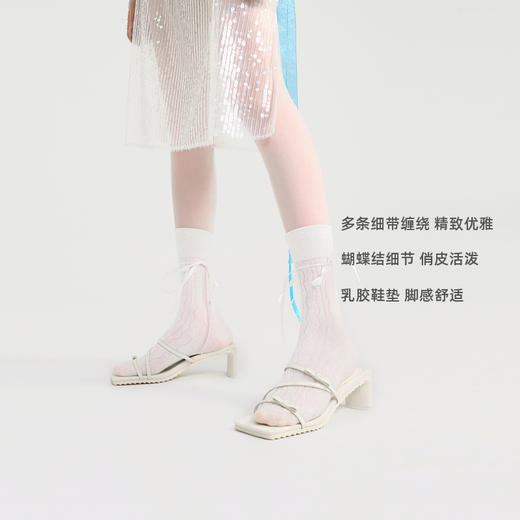 [福利价]lost in echo2024夏季新款交叉细条带蝴蝶结外穿高跟凉拖鞋一脚蹬 商品图4