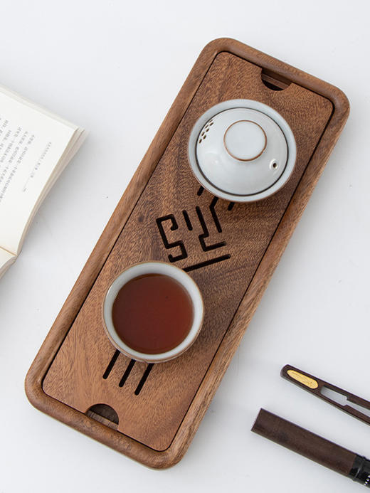 锦绣胡桃木储水式小型茶盘实木蓄水干泡台家用中式长方形沥水盘茶托盘苏窗园茶盘（50*15*2）【不支持补差，非质量问题不退不换】S 商品图3