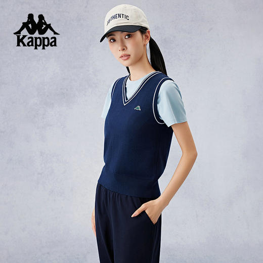 Kappa卡帕背靠背2024新款编织背心运动休闲马甲女款纯棉修身上衣K0E62VV20 商品图1