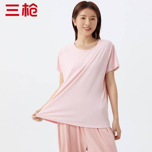Threegun三枪 【凉感木代尔】网眼圆领女士短袖T恤-24136A011 商品图3