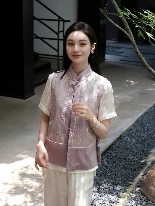 盛唐牡丹 |香芋紫真丝蝴蝶花纹马甲 商品图1