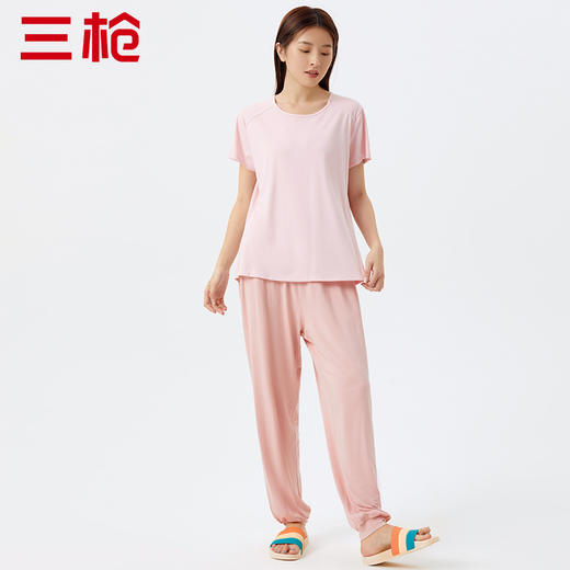 Threegun三枪 【凉感木代尔】网眼圆领女士短袖T恤-24136A011 商品图1
