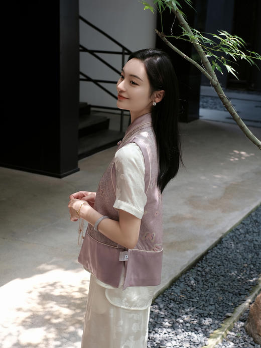 盛唐牡丹 |香芋紫真丝蝴蝶花纹马甲 商品图2