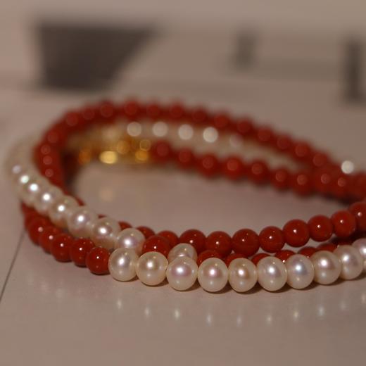 甄珠贝 南红+天然淡水珍珠 4-5mm 52cm项链/3圈手链 商品图0