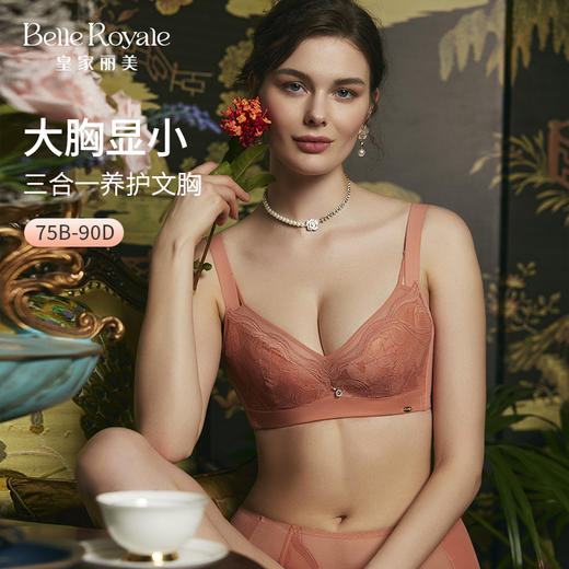 新款调整型文胸薄款大胸显小3/4杯型透气洞洞棉记忆软圈收副乳女款内衣WJ2308-1 商品图1