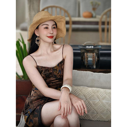 【柔见】COCOBELLA轻奢新国风缎面印花吊带裙度假风系带连衣裙FR0012 商品图0