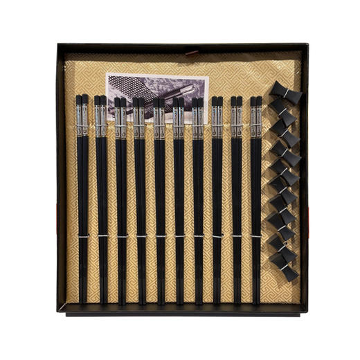 客满多金镶汉白玉合金筷10双装（雅黑）Q4944如意云浮雕银丝金10对装合金筷 商品图2