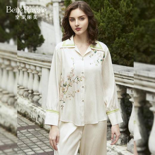 皇家丽美珠光缎开衫家居服长袖长裤睡衣JJT9943 商品图1