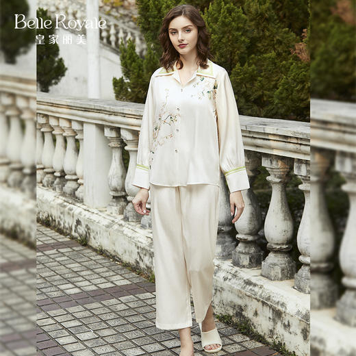 皇家丽美珠光缎开衫家居服长袖长裤睡衣JJT9943 商品图2