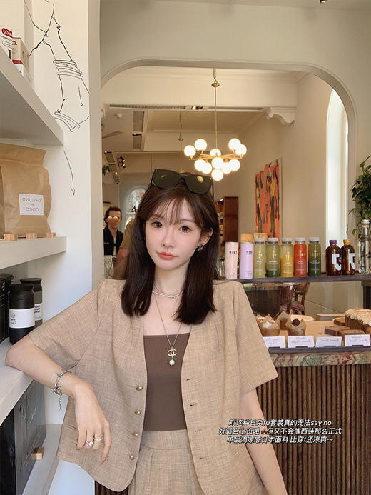金蘑菇菇 和风旋律 /醋酸棉凉感 短袖西装+短裤通勤两件套 商品图2