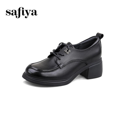 Safiya/索菲娅2024秋英伦风真皮粗跟百搭厚底系带深口通勤小皮鞋 SF43112127/SFD3112M27 商品图7