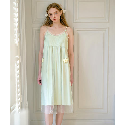 芬腾吊带睡裙女士夏季薄款透气新款睡衣裙蕾丝网纱宽松家居服中裙 商品图3