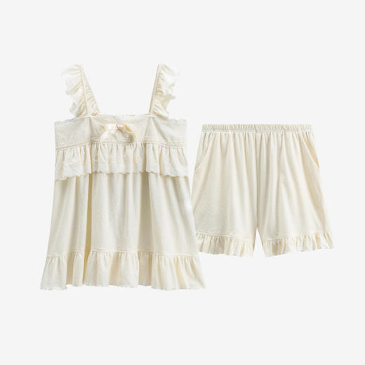 芬腾吊带睡衣女夏季短袖薄款性感蕾丝大码宽松舒适透气家居服套装 商品图4