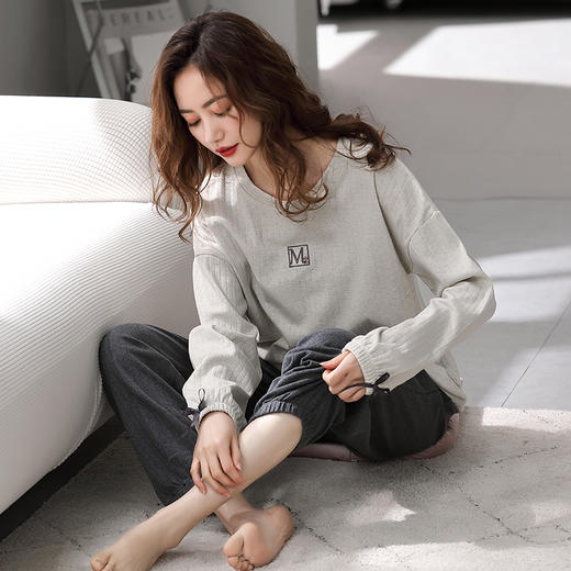 芬腾睡衣女纯棉长袖柔软春秋款套装宽松大码圆领全棉套头家居服 商品图1