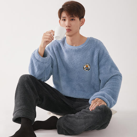 【品牌优选】芬腾秋冬季情侣睡衣女套头珊瑚绒加厚加绒保暖男法兰绒家居服套 商品图3